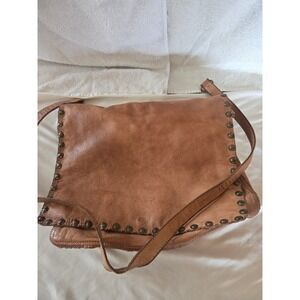 Wilsons Vintage Brown Leather Studded Messenger Crossbody Bag Distressed Boho